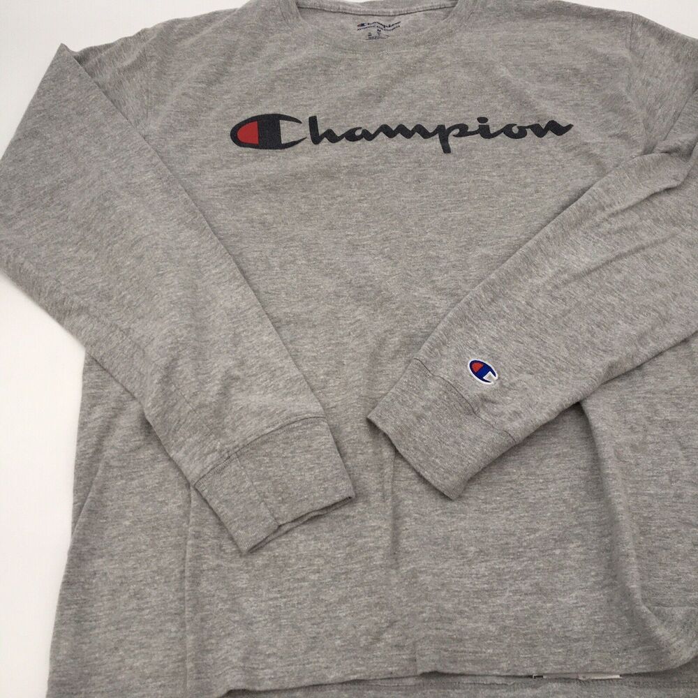 2 Mens CHAMPION Long Sleeve T Shirts Red And Gray  M GUC Logo - Picture 9 of 10